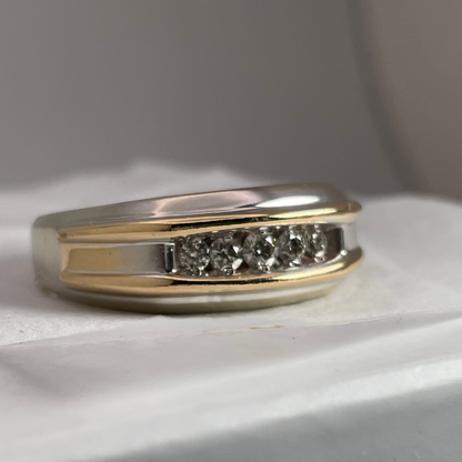 14k White & Yellow Gold Round Cut 0.35ct Diamond Channel Set Band Ring