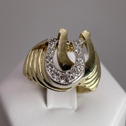 14k Yellow and White Gold 0.25ct Diamond Horseshoe Ring