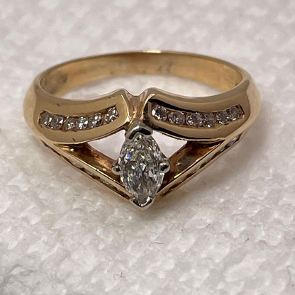 14k Yellow Gold Marquise Cut 0.86ct Diamond Ring