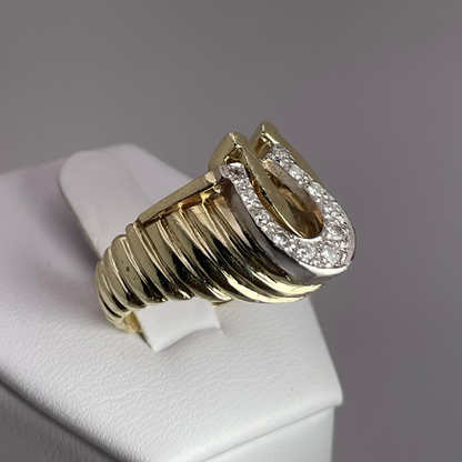 14k Yellow and White Gold 0.25ct Diamond Horseshoe Ring