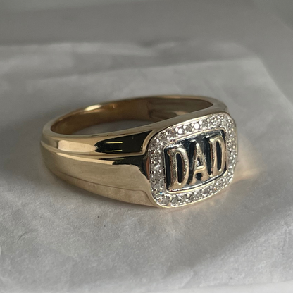 10K Yellow Gold Dad Ring with 0.15ct Pave Diamonds