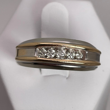 14k White & Yellow Gold Round Cut 0.35ct Diamond Channel Set Band Ring