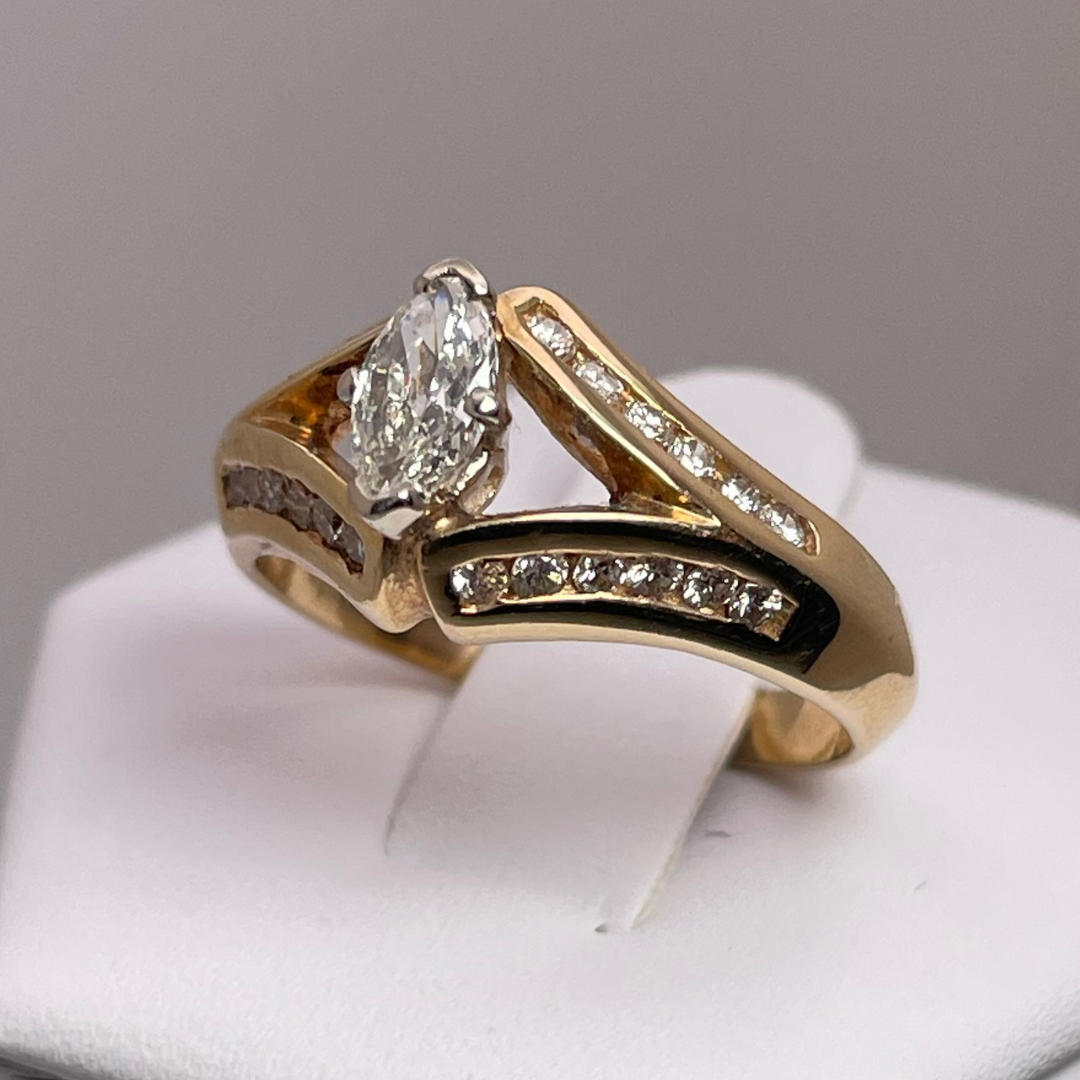 14k Yellow Gold Marquise Cut 0.86ct Diamond Ring