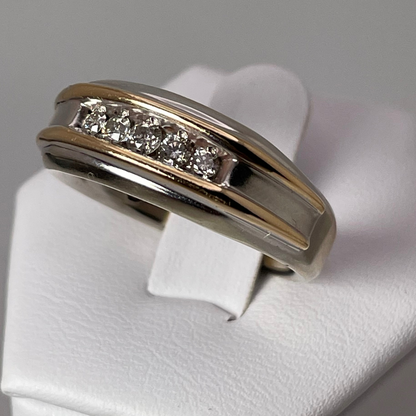 14k White & Yellow Gold Round Cut 0.35ct Diamond Channel Set Band Ring