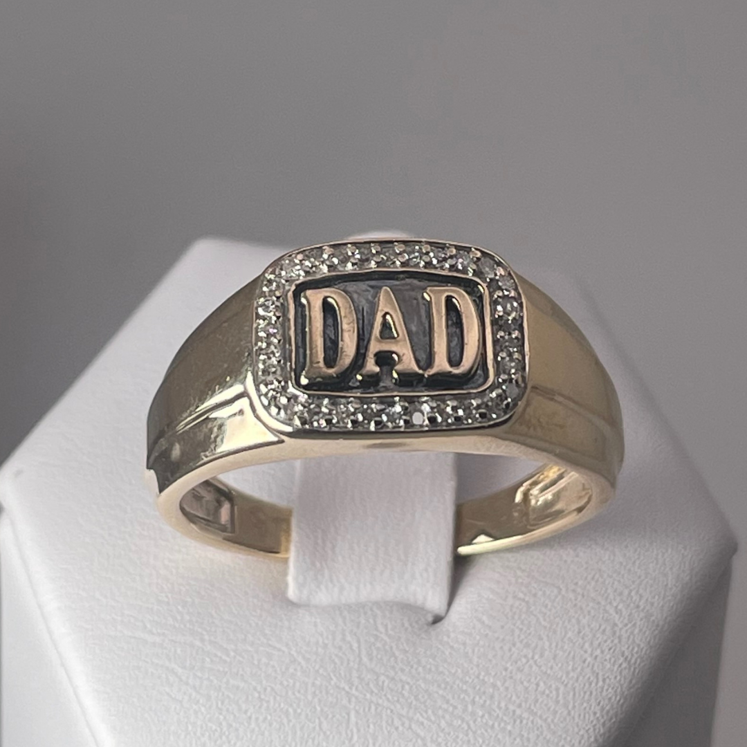 10K Yellow Gold Dad Ring with 0.15ct Pave Diamonds