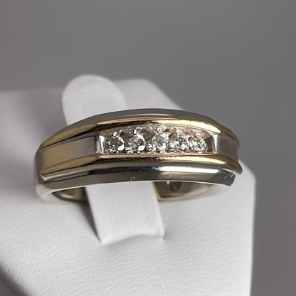 14k White & Yellow Gold Round Cut 0.35ct Diamond Channel Set Band Ring