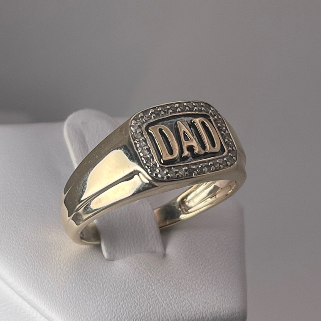 10K Yellow Gold Dad Ring with 0.15ct Pave Diamonds