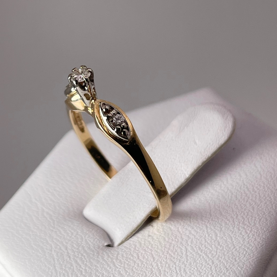 14k Yellow and White Gold 0.13ct Diamond Solitaire with Accents Ring
