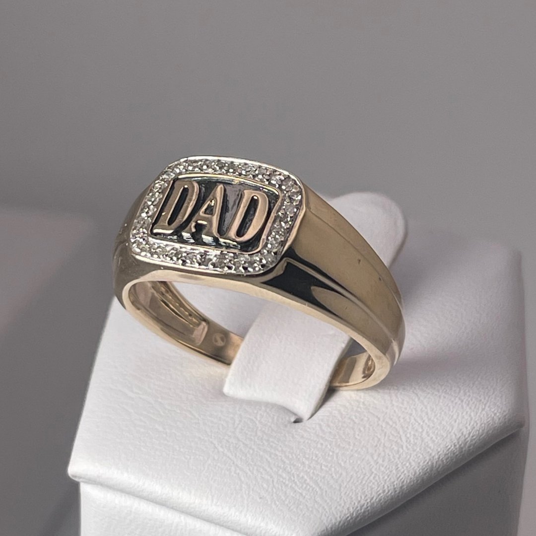10K Yellow Gold Dad Ring with 0.15ct Pave Diamonds