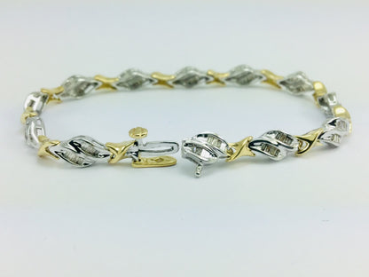 Vintage 14k White & Yellow Gold Diamond Baguette Tennis Bracelet with Safety Catch  ( 1.92ct TDW )