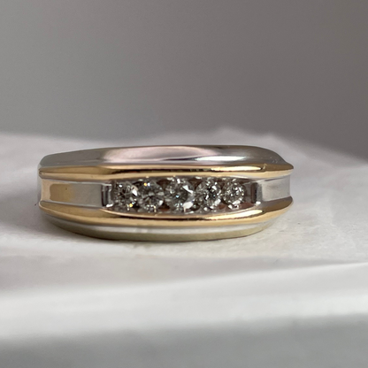 14k White & Yellow Gold Round Cut 0.35ct Diamond Channel Set Band Ring