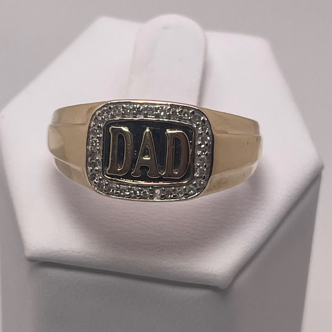 10K Yellow Gold Dad Ring with 0.15ct Pave Diamonds