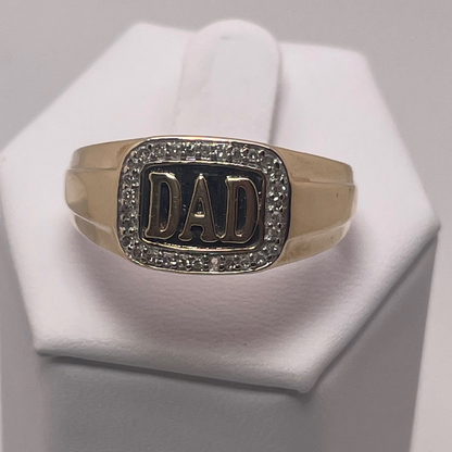 10K Yellow Gold Dad Ring with 0.15ct Pave Diamonds