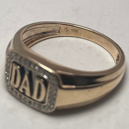 10K Yellow Gold Dad Ring with 0.15ct Pave Diamonds