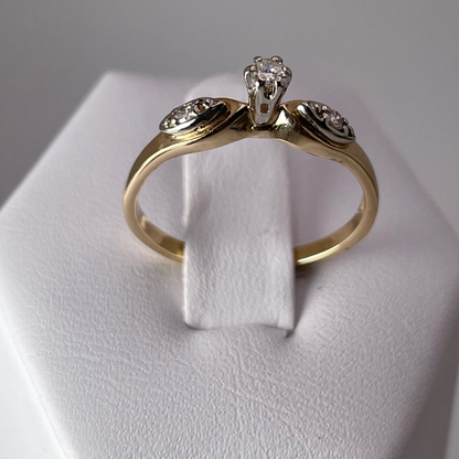 14k Yellow and White Gold 0.13ct Diamond Solitaire with Accents Ring