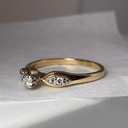 14k Yellow and White Gold 0.13ct Diamond Solitaire with Accents Ring