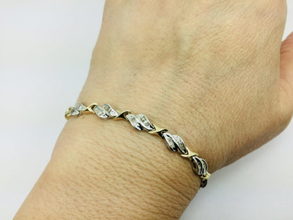 Vintage 14k White & Yellow Gold Diamond Baguette Tennis Bracelet with Safety Catch  ( 1.92ct TDW )