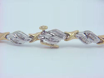 Vintage 14k White & Yellow Gold Diamond Baguette Tennis Bracelet with Safety Catch  ( 1.92ct TDW )