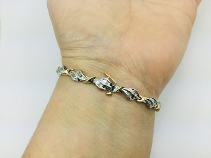 Vintage 14k White & Yellow Gold Diamond Baguette Tennis Bracelet with Safety Catch  ( 1.92ct TDW )