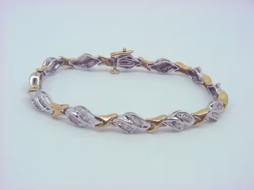 Vintage 14k White & Yellow Gold Diamond Baguette Tennis Bracelet with Safety Catch  ( 1.92ct TDW )