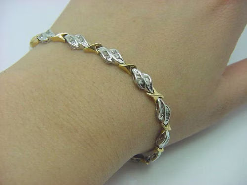 Vintage 14k White & Yellow Gold Diamond Baguette Tennis Bracelet with Safety Catch  ( 1.92ct TDW )