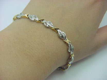 Vintage 14k White & Yellow Gold Diamond Baguette Tennis Bracelet with Safety Catch  ( 1.92ct TDW )