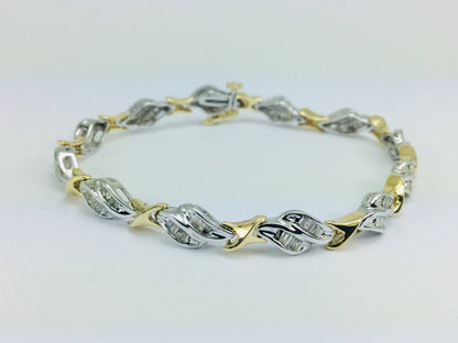 Vintage 14k White & Yellow Gold Diamond Baguette Tennis Bracelet with Safety Catch  ( 1.92ct TDW )