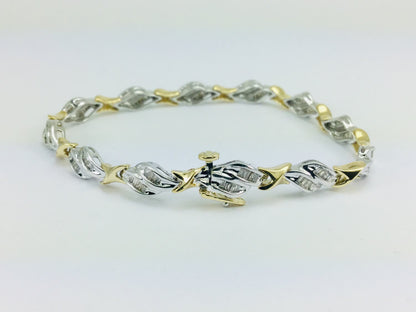 Vintage 14k White & Yellow Gold Diamond Baguette Tennis Bracelet with Safety Catch  ( 1.92ct TDW )