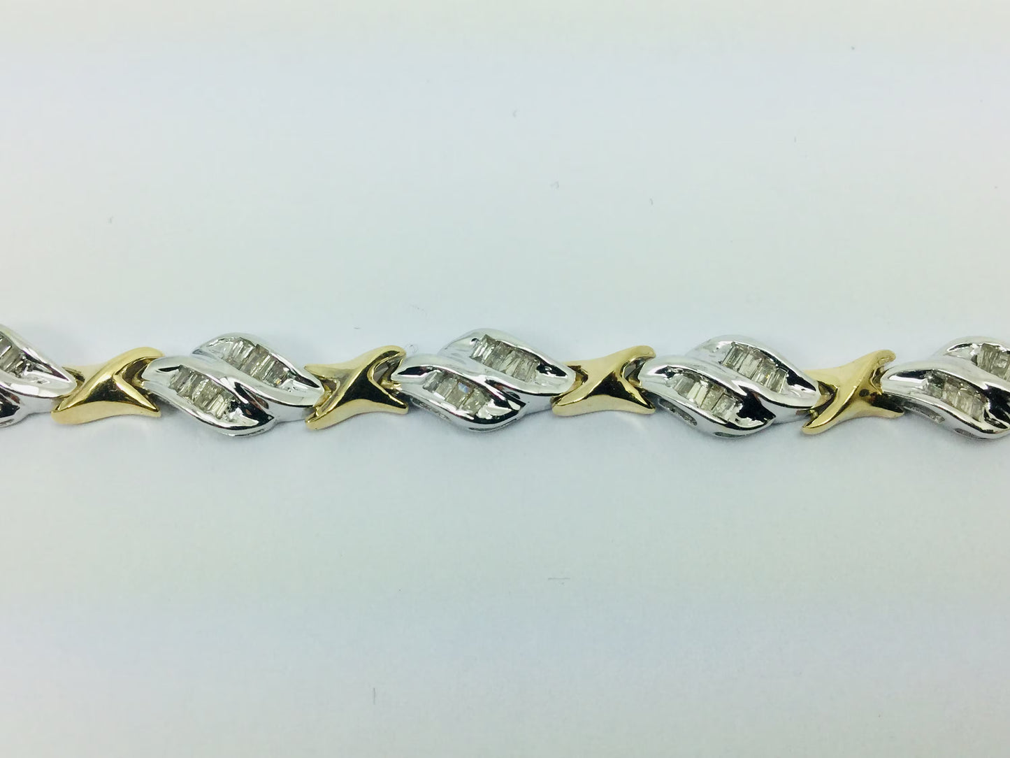 Vintage 14k White & Yellow Gold Diamond Baguette Tennis Bracelet with Safety Catch  ( 1.92ct TDW )
