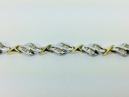 Vintage 14k White & Yellow Gold Diamond Baguette Tennis Bracelet with Safety Catch  ( 1.92ct TDW )