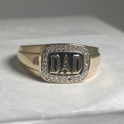 10K Yellow Gold Dad Ring with 0.15ct Pave Diamonds