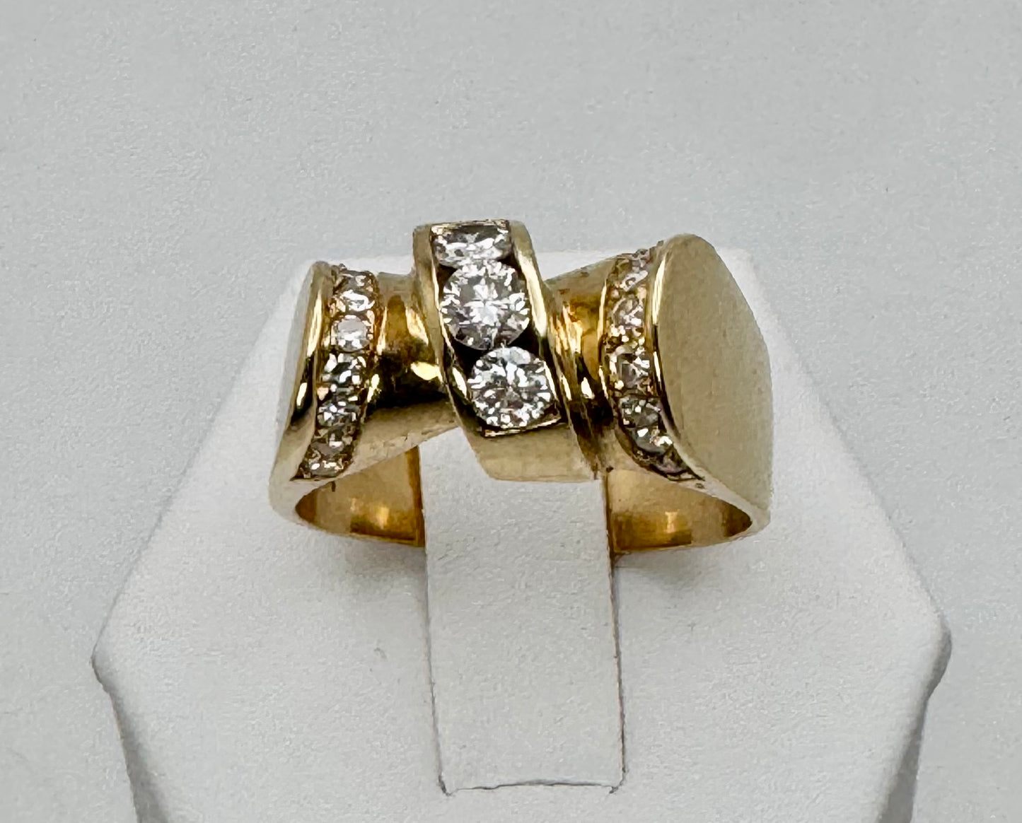 Vintage Gent’s 14k Retro Diamond Statement Ring – 0.87ct TDW, Size 9.75
