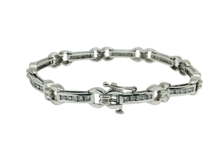 Vintage 14k White & Yellow Gold Diamond Tennis Bracelet 1.35ct 7 Inch