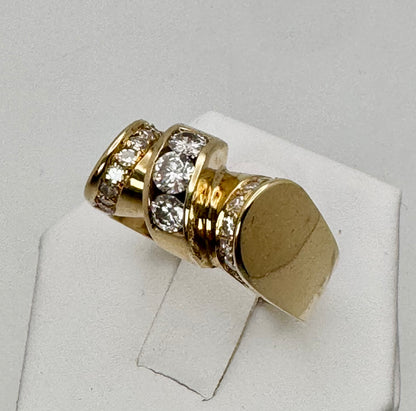 Vintage Gent’s 14k Retro Diamond Statement Ring – 0.87ct TDW, Size 9.75
