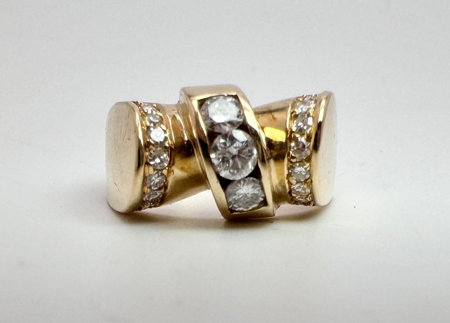 Vintage Gent’s 14k Retro Diamond Statement Ring – 0.87ct TDW, Size 9.75