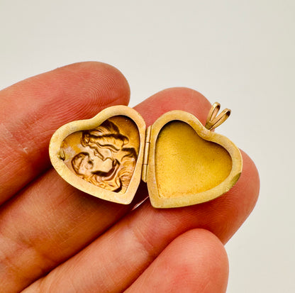 10k Yellow Gold Mother and Child Heart Locket Pendent