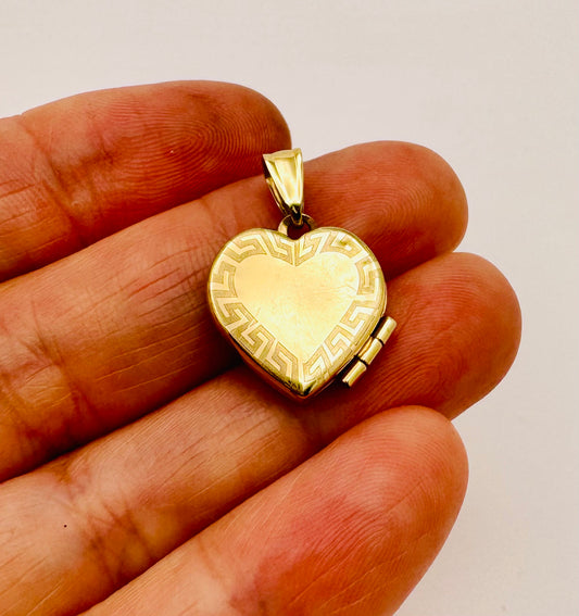10k Yellow Gold Greek Key Heart Locket Pendent