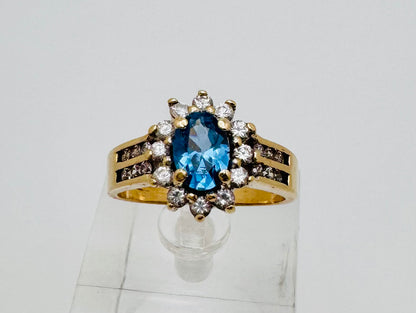 10k Yellow Gold Oval Cut Garnet  / Amethyst / Blue Topaz Birthstone &  CZ Ring