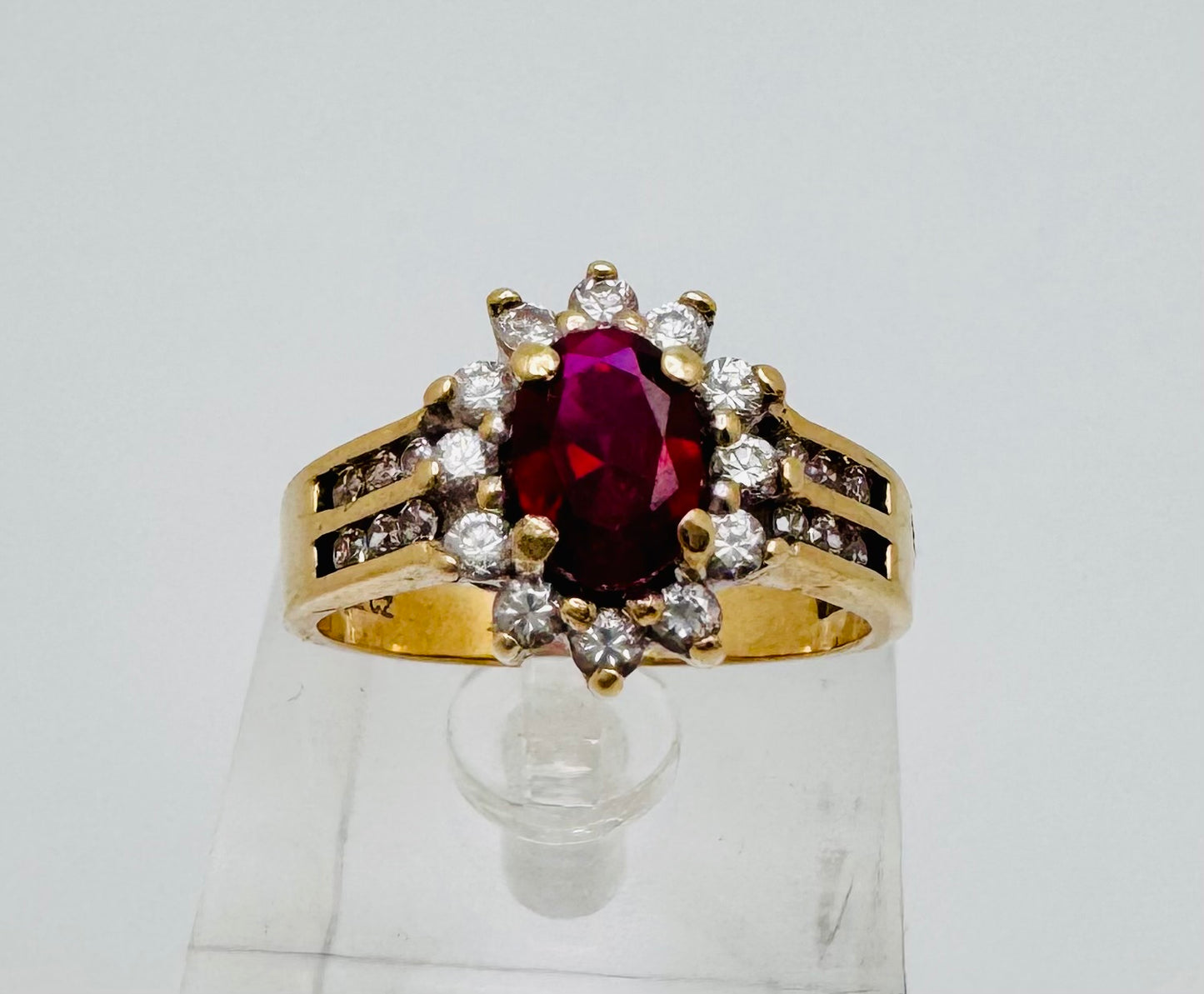 10k Yellow Gold Oval Cut Garnet  / Amethyst / Blue Topaz Birthstone &  CZ Ring