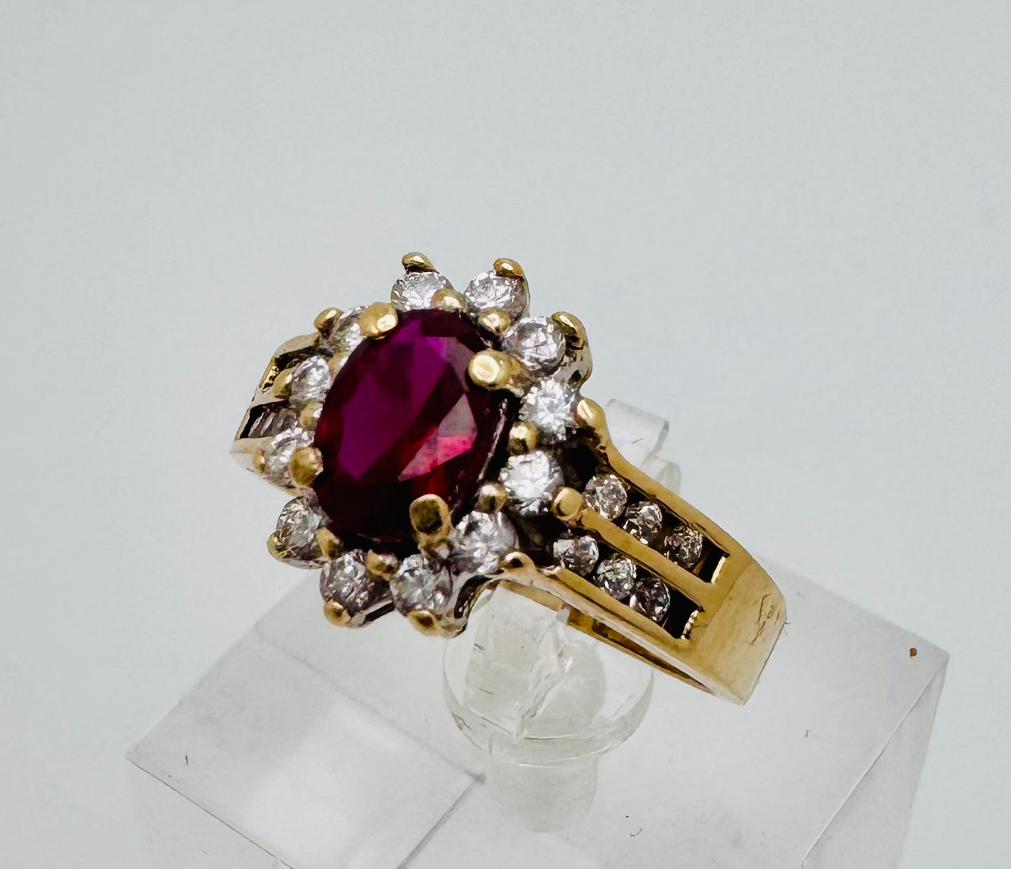 10k Yellow Gold Oval Cut Garnet  / Amethyst / Blue Topaz Birthstone &  CZ Ring