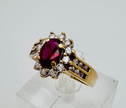 10k Yellow Gold Oval Cut Garnet  / Amethyst / Blue Topaz Birthstone &  CZ Ring