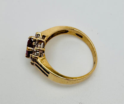 10k Yellow Gold Oval Cut Garnet  / Amethyst / Blue Topaz Birthstone &  CZ Ring