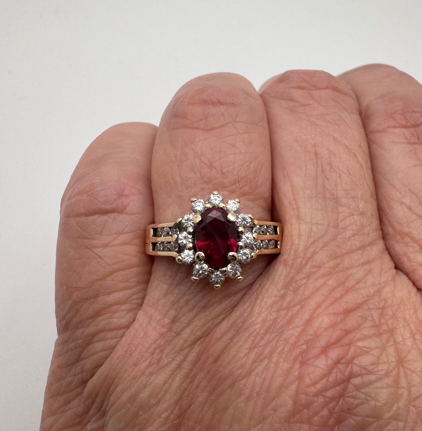 10k Yellow Gold Oval Cut Garnet  / Amethyst / Blue Topaz Birthstone &  CZ Ring