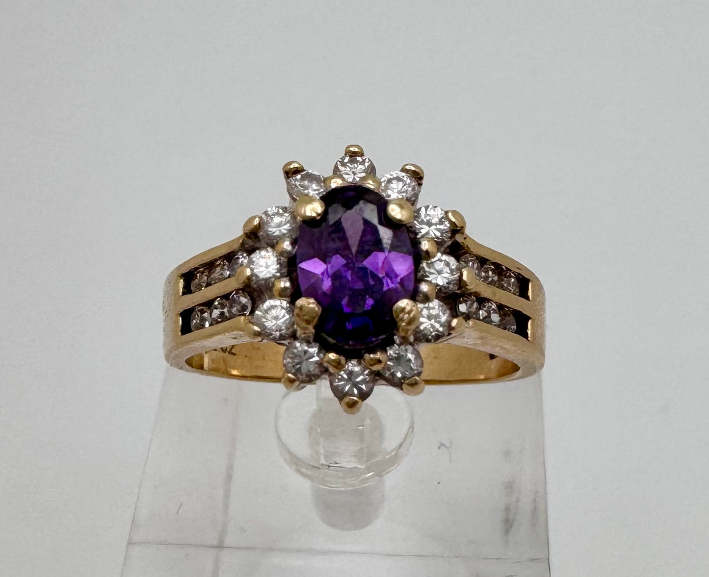 10k Yellow Gold Oval Cut Garnet  / Amethyst / Blue Topaz Birthstone &  CZ Ring
