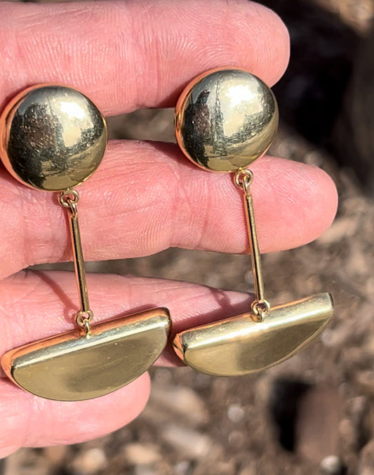 Solid Vintage 18k Yellow Gold Half Moon Earring with Secure Clip Back Attachment