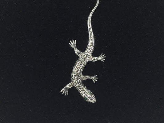 Vintage Silver Lizard Pin With Marcasite
