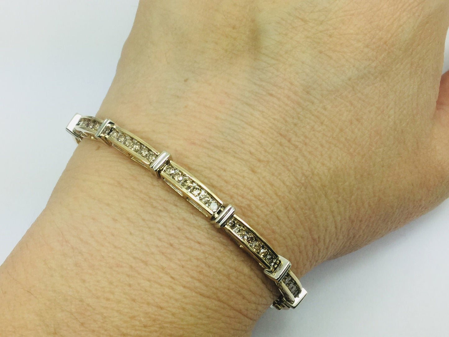Vintage 10k White And Yellow Gold 3.0ct Genuine Champagne Diamond Tennis Bracelet