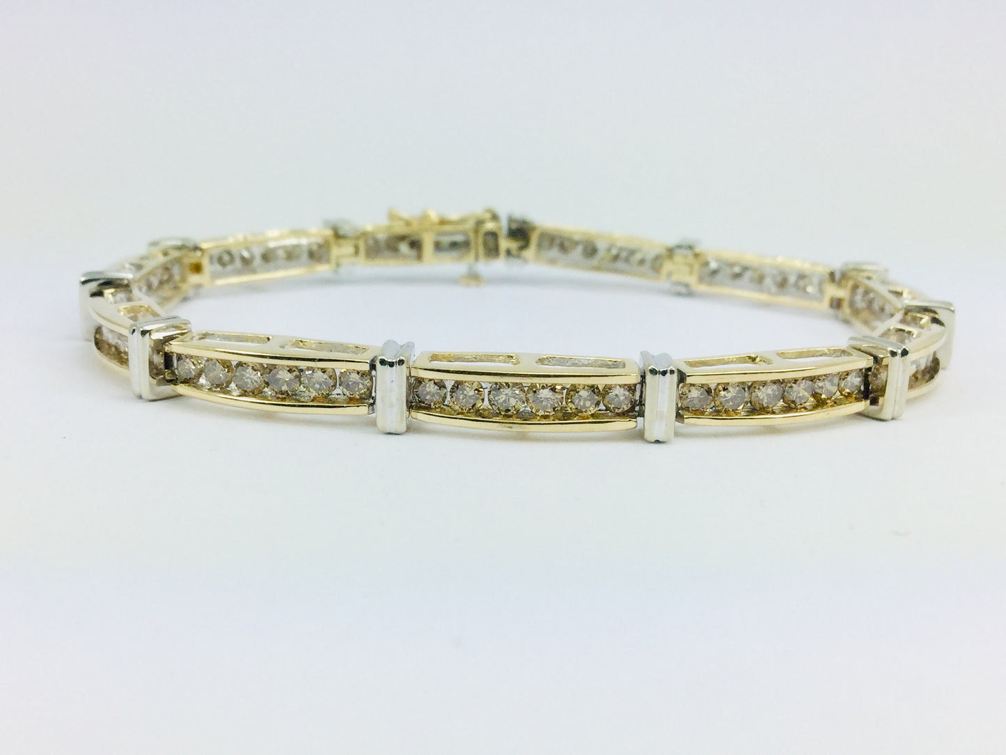 Vintage 10k White And Yellow Gold 3.0ct Genuine Champagne Diamond Tennis Bracelet