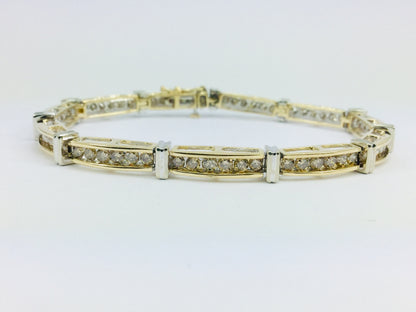 Vintage 10k White And Yellow Gold 3.0ct Genuine Champagne Diamond Tennis Bracelet