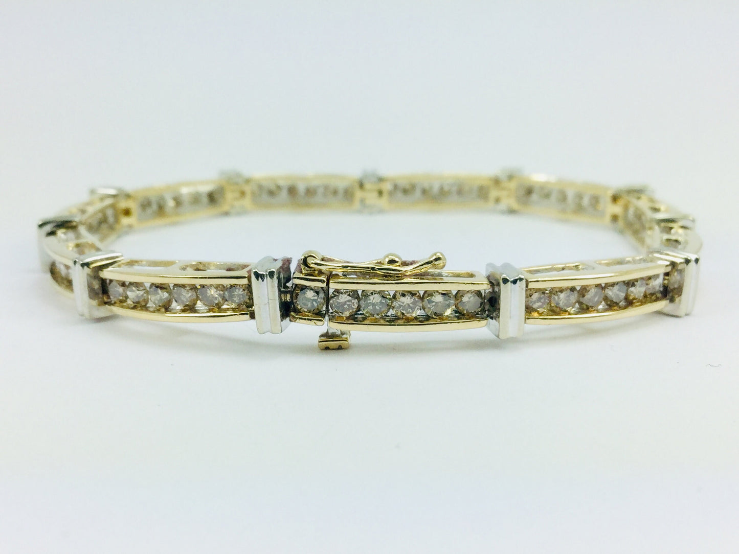 Vintage 10k White And Yellow Gold 3.0ct Genuine Champagne Diamond Tennis Bracelet